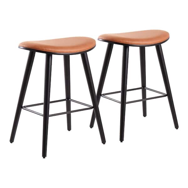Lumisource Saddle 25 In Black Counter, Black Metal And Leather Counter Stools