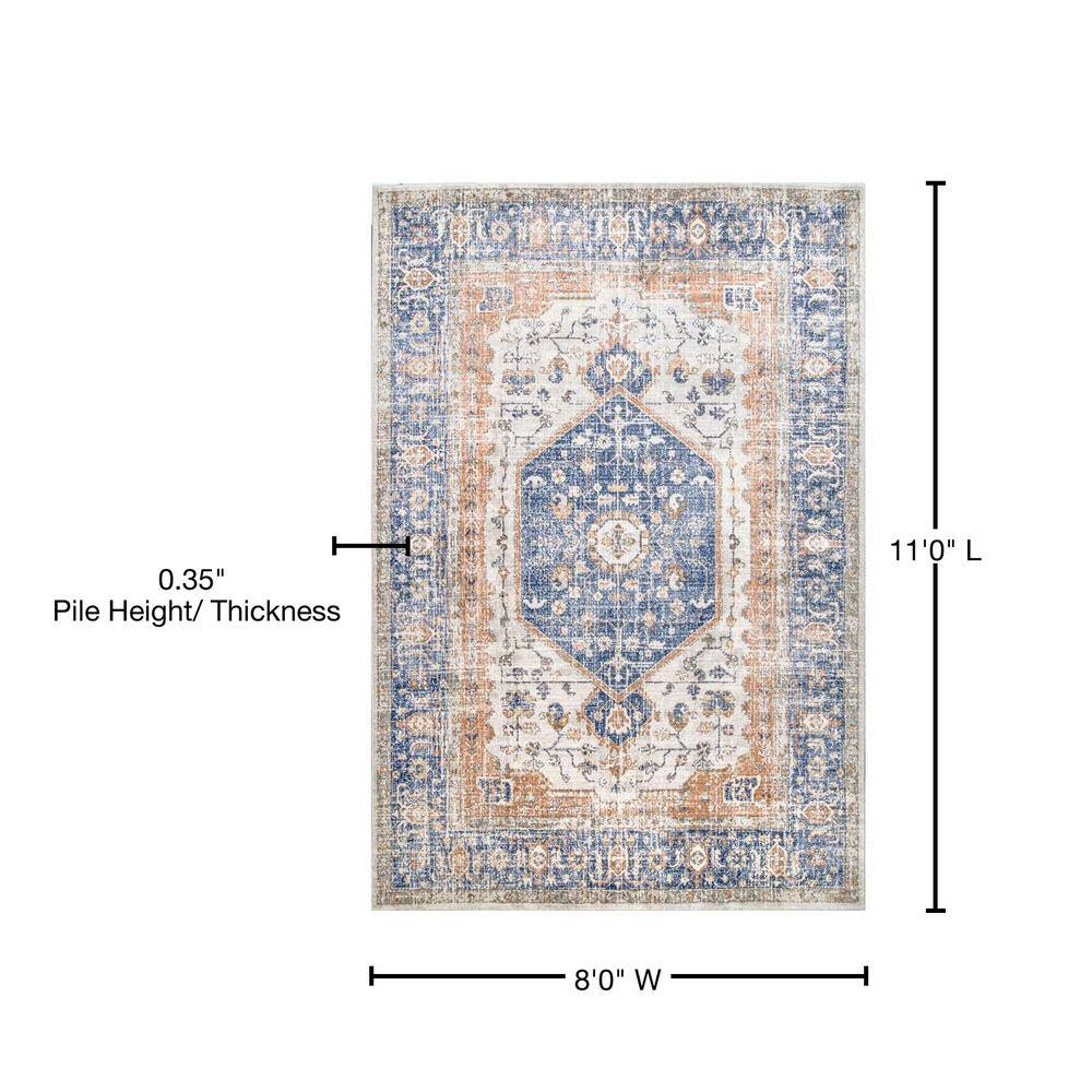 Vintage Blue Floral Rectangular Easy Care Area Rug
