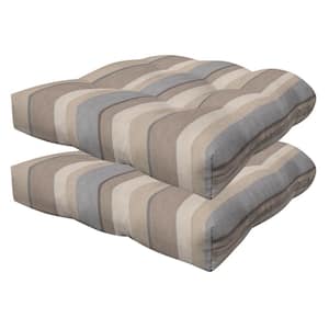 Outdoor Tufted Dining Seat Cushion Stripe Taupe (Set of 2)