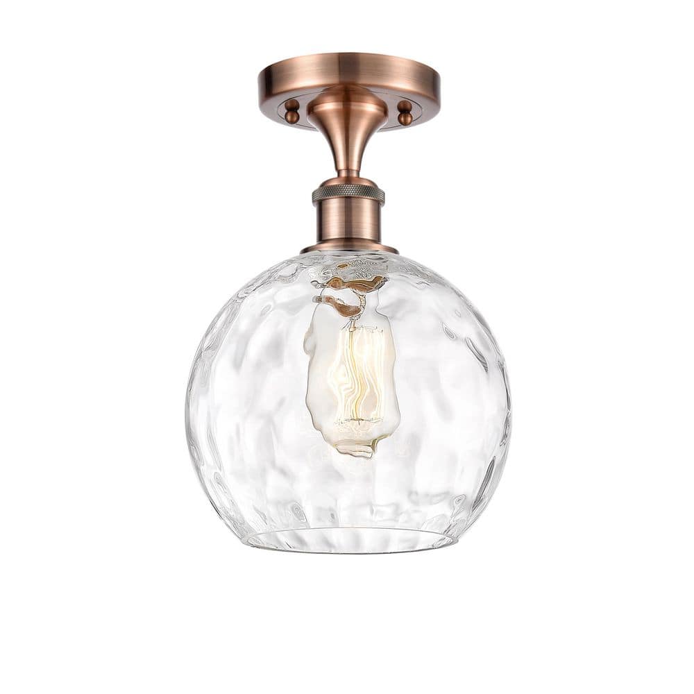 Athens Water Glass 8 in. 1-Light Antique Copper Industrial Semi-Flush Mount with Clear Glass Shade price history on PriceWatchPro