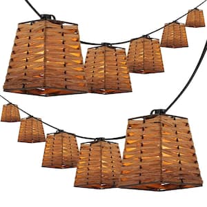 Quinn 10-Light 10 ft. Indoor/Outdoor Plug-In Classic Vintage LED G40 Square Bamboo Shaded Lantern String-Light, Brown