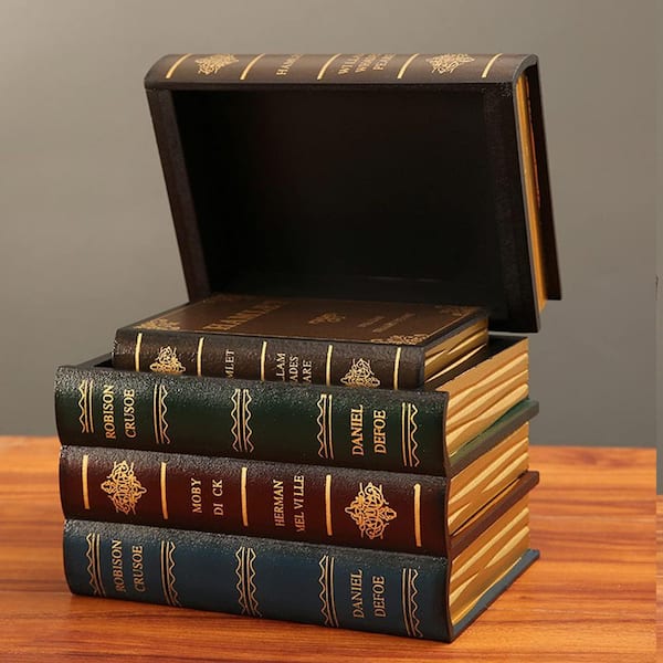 Wooden Antique Book Box Set (2-Pack, Style B)-Vintage Storage