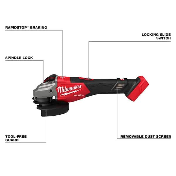 Milwaukee M18 FUEL 18V Lithium Ion Brushless Cordless 4 1 2 in. 6 in. Braking Grinder with Slide Switch Tool Only 3671 20 The Home Depot