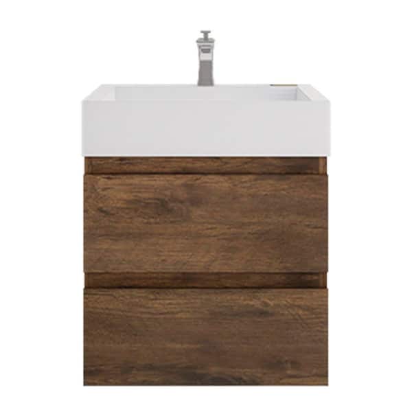 Monterey 24 in. W x 20 in. D x 26 in. H Single Sink Floating Bath Vanity in Rose Wood with White Acrylic Top