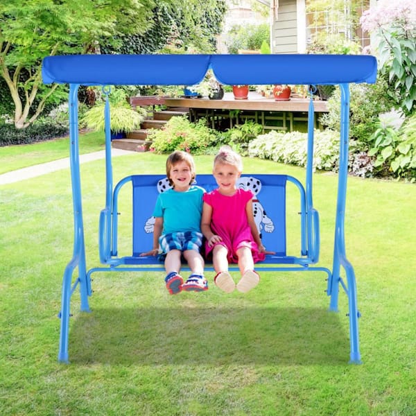 Clihome Outdoor Kids Patio Swing Bench with Canopy 2 Seats, Size: Blue