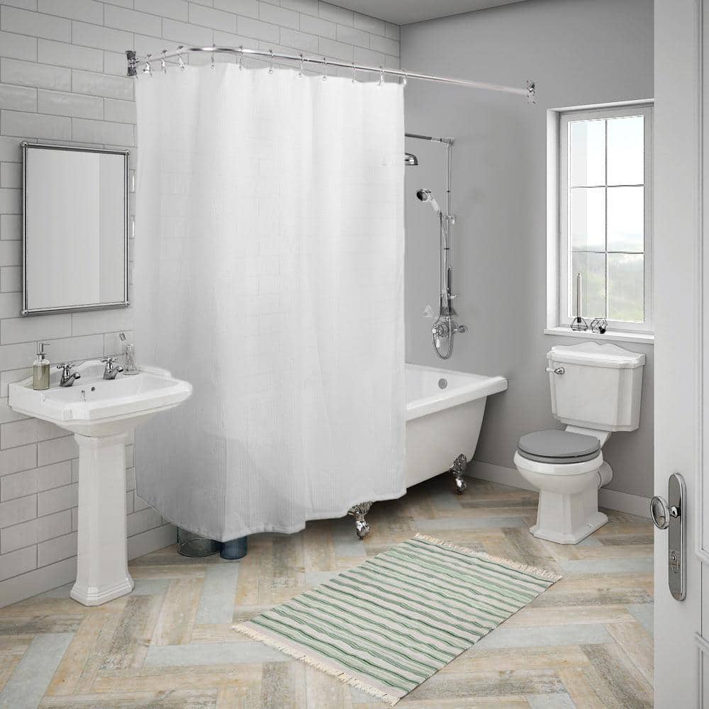 Chrome L-Shaped Wall Mounted Shower Curtain Rod