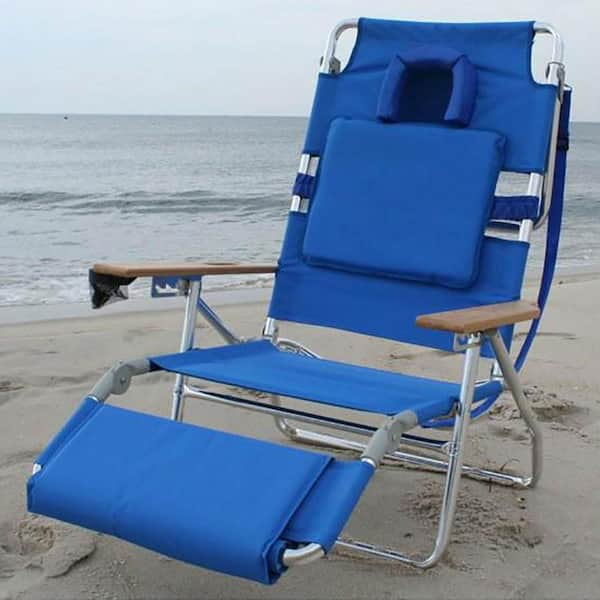 Ostrich Solid Blue Metal Deluxe Padded 3 N 1 Outdoor Lounge Reclining Beach Chair D3N1 1001B The Home Depot