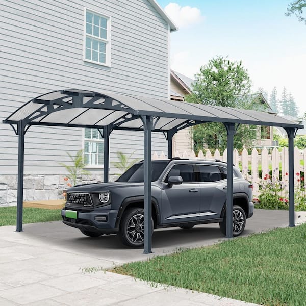 IMagacFun 12 ft. W x 16 ft. D x 8 ft. H Black Roof Aluminium Carport
