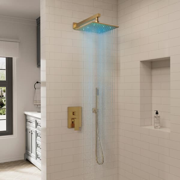 IntelliFlow Single Handle 2-Spray 10 in. Tub and Shower Faucet 2.5 GPM with 3-Color LED in Brushed Gold Valve Included