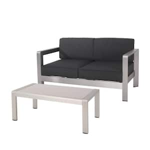 Alvira Silver 2-Piece Aluminum Patio Conversation Set with Grey Cushions