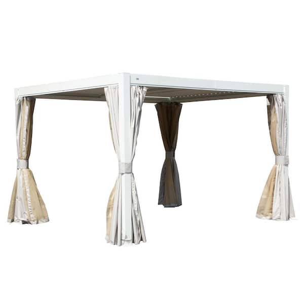 12 ft. x 10 ft. Aluminum Pergola with Louvered Roof and Drainage System, White