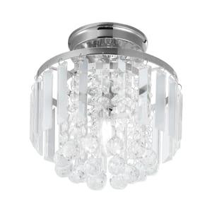 Modern 9.3 in. 1-Light Round Crystal Semi-Flush Mount Ceiling Light Mini Crystals Chandeliers
