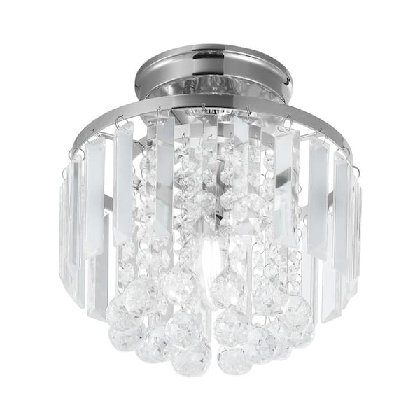 aiwen Modern 9.3 in. 1-Light Round Crystal Semi-Flush Mount Ceiling Light Mini Crystals Chandeliers