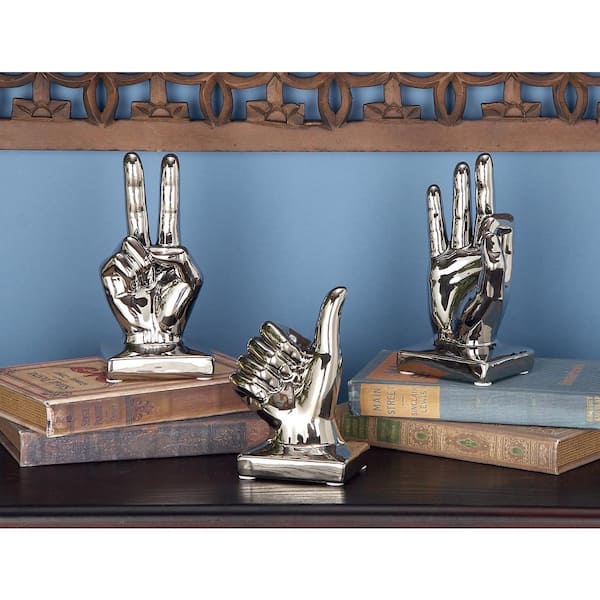 Silver Porcelain Hands Sculpture (Set of 3)