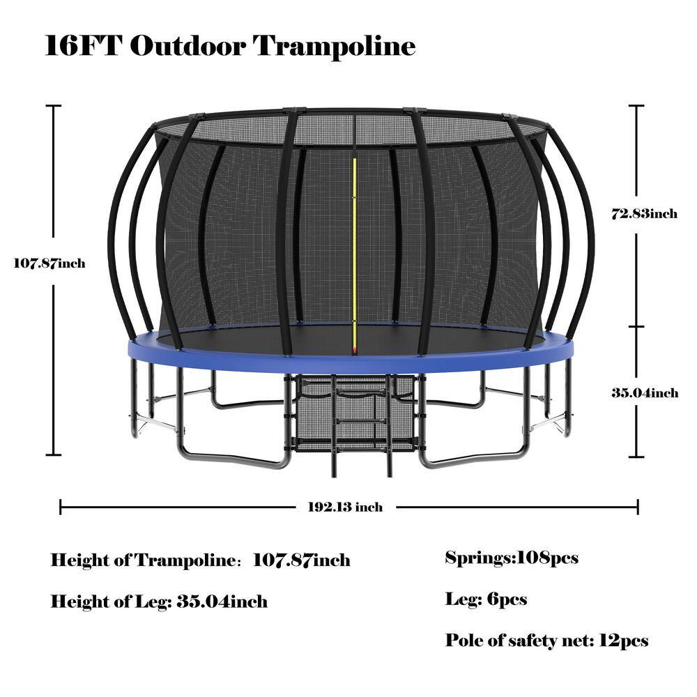 Blue 16 ft. Round Outdoor Trampoline with Enclosure Net