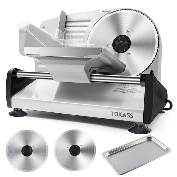 Numhew Silver Meat Slicer, 200W Electric Food Slicer with 2 Removable 7.5 in. Stainless Steel Blades and Stainless Steel Tray