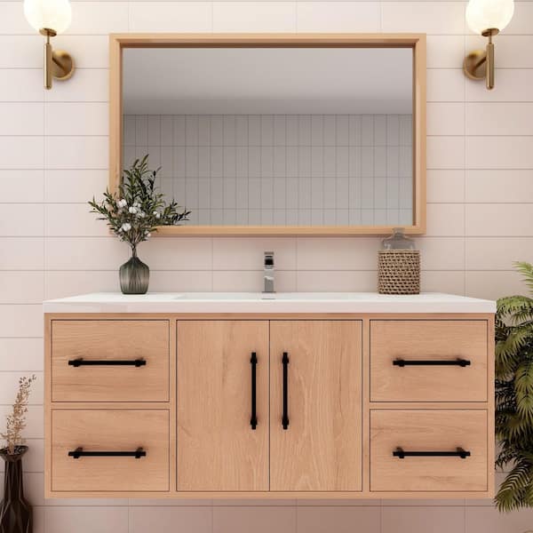 BV Better Vanity Victoria 47 in. W x 20 in. D x 22 in. H Single Sink Floating Bath Vanity in Red Oak with White Acrylic Top