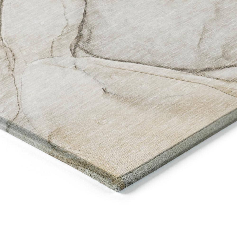Beige and Gray Synthetic Washable Reversible 5' x 7' Area Rug