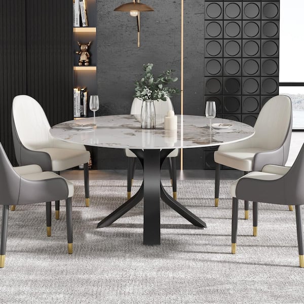 J&E Home Pandora Glossy Stone Top 59.05in. Pedestal Base