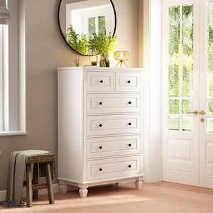 White 6-Drawers 31.5 in. W Wood Chest of Drawer Dresser, 47.4 in. H x 15.7 D