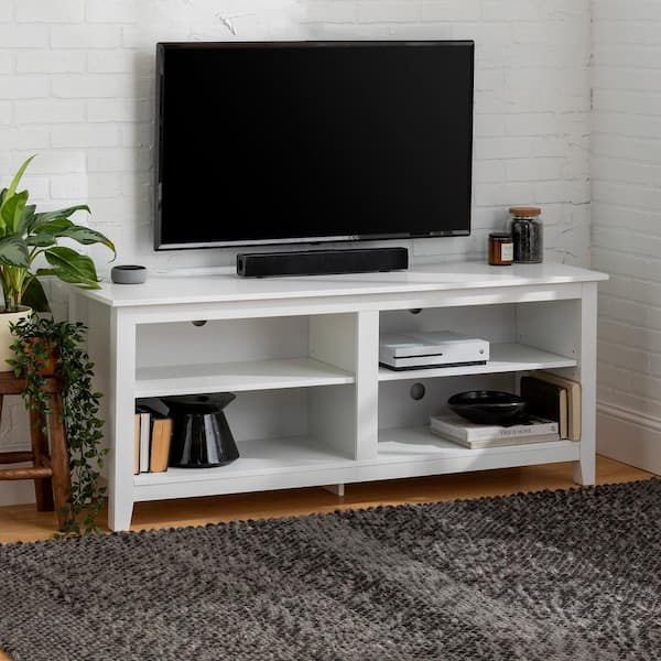 Walker Edison Furniture Company 58 in. White Composite TV Stand Fits TVs Up to 65 in. with Adjustable Shelves
