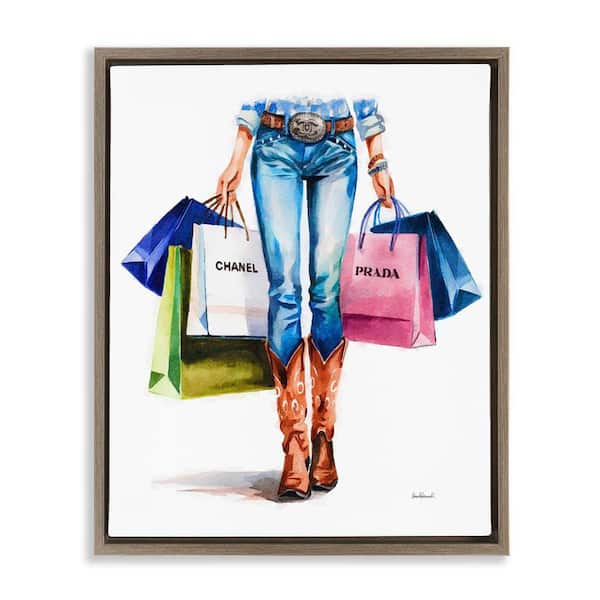 Stupell Industries Country Girl Shopping Bags by Amanda Greenwood Brown Floater Frame People Graphic Art Print 21 in. x 17 in.