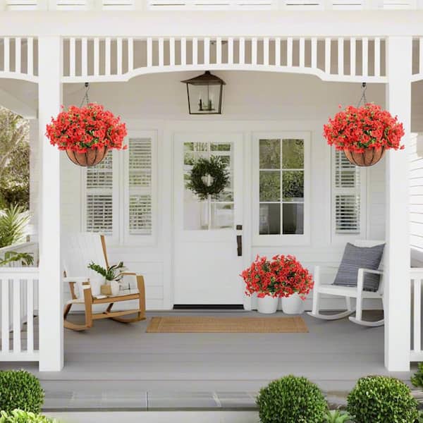 18.9 in. Red Outdoor Artificial Chrysanthemum Flowers with Hanging