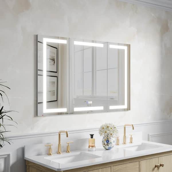 48 in. W x 30 in. H Rectangular Recessed/Surface Mount LED Medicine Cabinet with Mirror,3X Magnifier,Dimmer,3 Doors