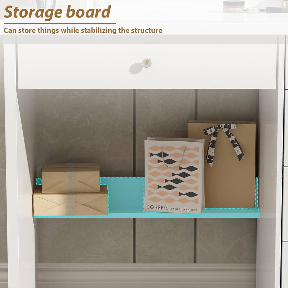 5-Drawers White Makeup Vanity Sets Dressing Table Sets with LED Dimmable Mirror, Stool and 3-Tier Storage Shelves - thumbnail 8