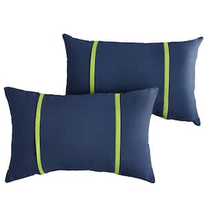 Sunbrella Navy Blue with Macaw Green Rectangular Outdoor Knife Edge Lumbar Pillows (2-Pack)