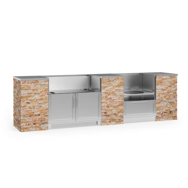 NewAge Products Signature Series 125.16 in. x 25.5 in. x 37 in. 9-Piece Outdoor Kitchen Cabinet Set with Kamado and 40 in. Grill Cabinet