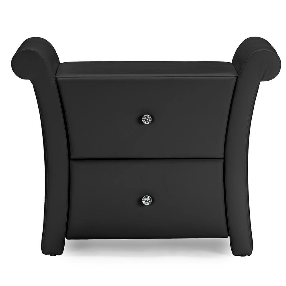 Victoria Black Faux Leather 2-Drawer Nightstand