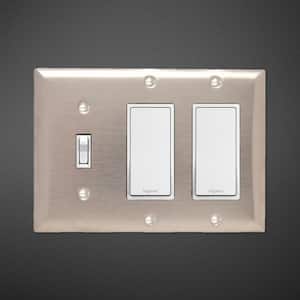 Pass & Seymour 302/304 S/S 3 Gang 1 Toggle 2 Decorator/Rocker Wall Plate, Stainless Steel (1-Pack)