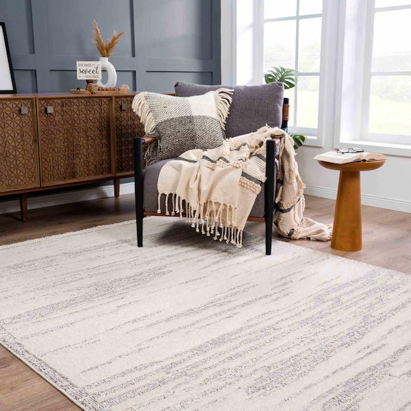 Lave 2 ft. X 3 ft. Beige, Light Gray, Bone Neutral Minimalist Modern Moroccan Contemporary Style Tasseled Area Rug