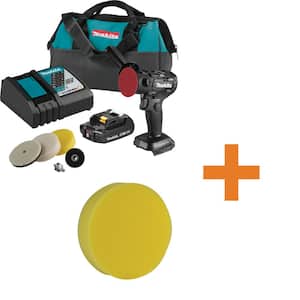 18V LXT Sub-Compact Brushless 3 in. Polisher/2 in. Sander (2.0Ah) with 3 in. Hook and Loop Polishing Pad, Yellow