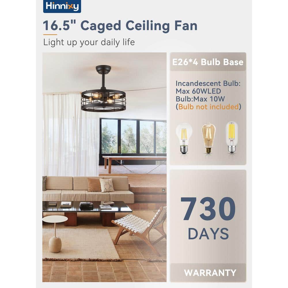 16.5" Matte Black Industrial Caged Ceiling Fan with Light and Remote
