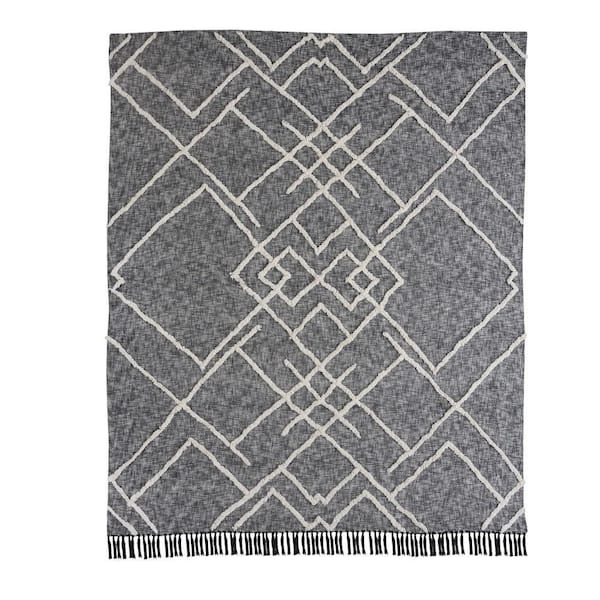 Unbranded Tufted Black/Ivory Geometric Diamond Distressed King Cotton Coverlet