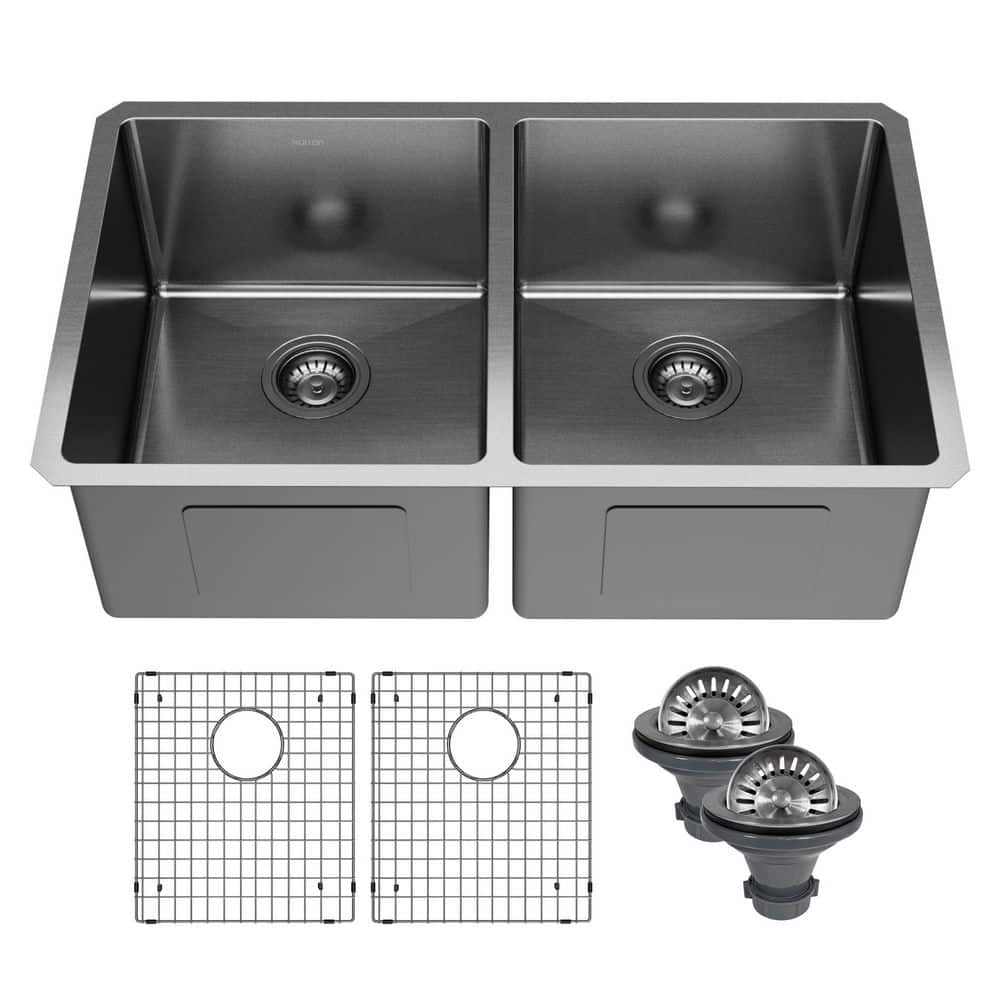Karran Elite 32 in. Undermount 50/50 Double Bowl 16 Gauge Gunmetal