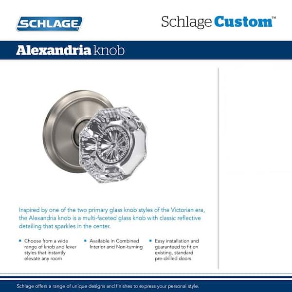 Custom Alexandria Matte Black Collins Trim Combined Interior Glass Door Knob