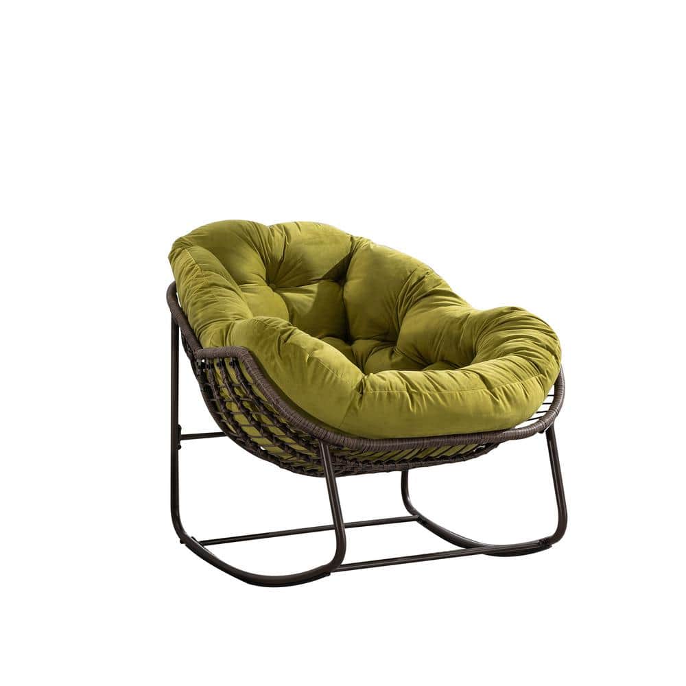 Brown Wicker Rattan Outdoor Rocking Chair with Olive Green Cushion for Front Porch, Living Room, Patio, Garden price history on PriceWatchPro