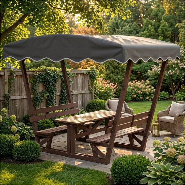 Sunjet Rich Brown Solid Wood Patio Gazebo Bench with practical