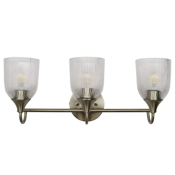 22 in. 3-Light Silver Vanity Light with Vertical Bar Textured White Glass Shade
