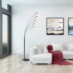 UFO Super Bright 73 in. H Black Brushed Steel LED 5-Arched Floor Lamp with Touch Dimmer