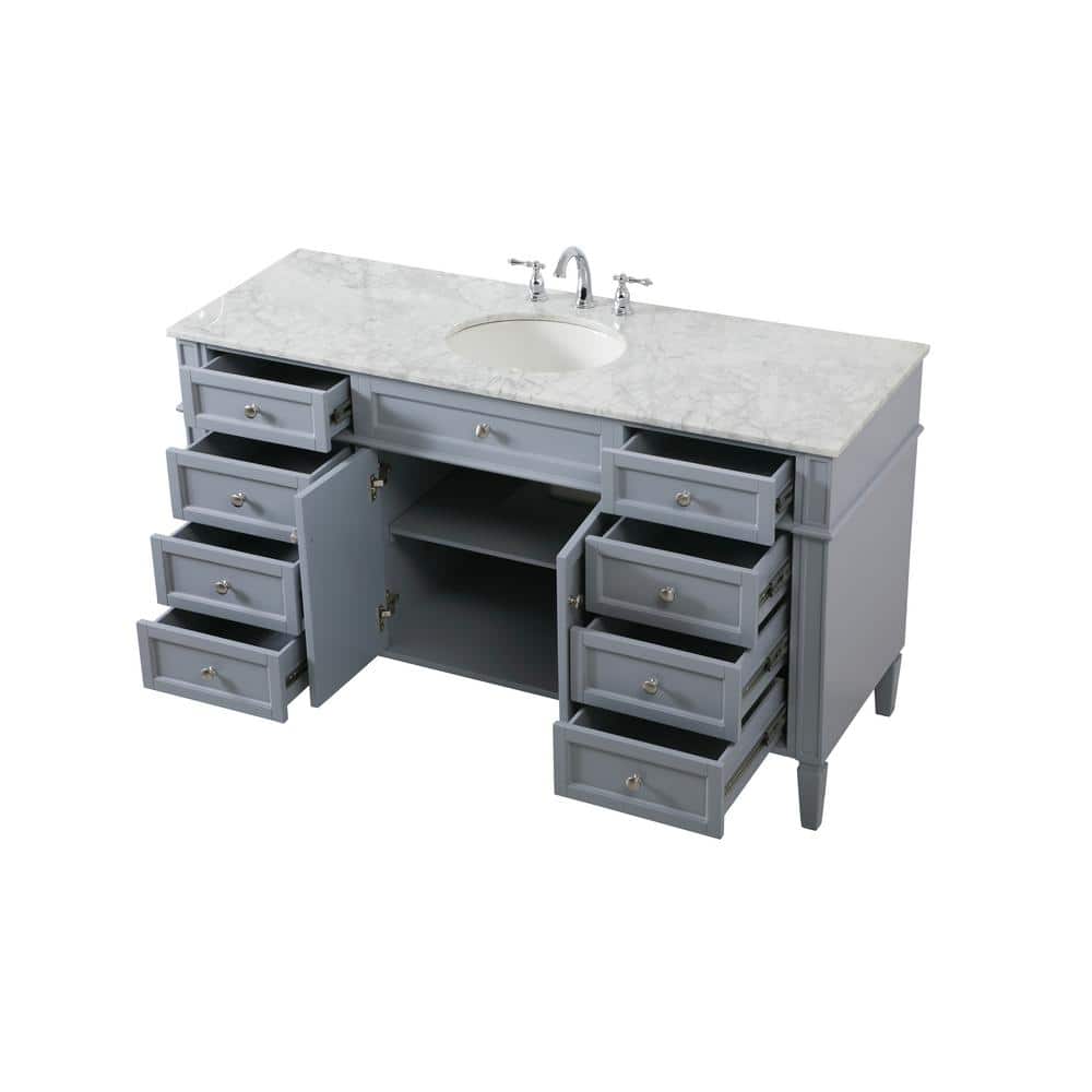 Gray Solid Wood MDF Marble Single Bathroom Vanity with Porcelain Sink