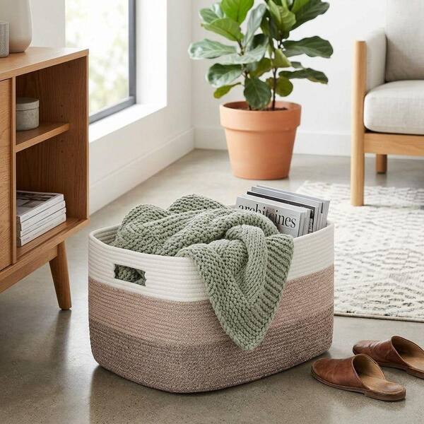 Brown 12 x 21 x 16 Rectangle Brown Laundry Basket (1-Pack