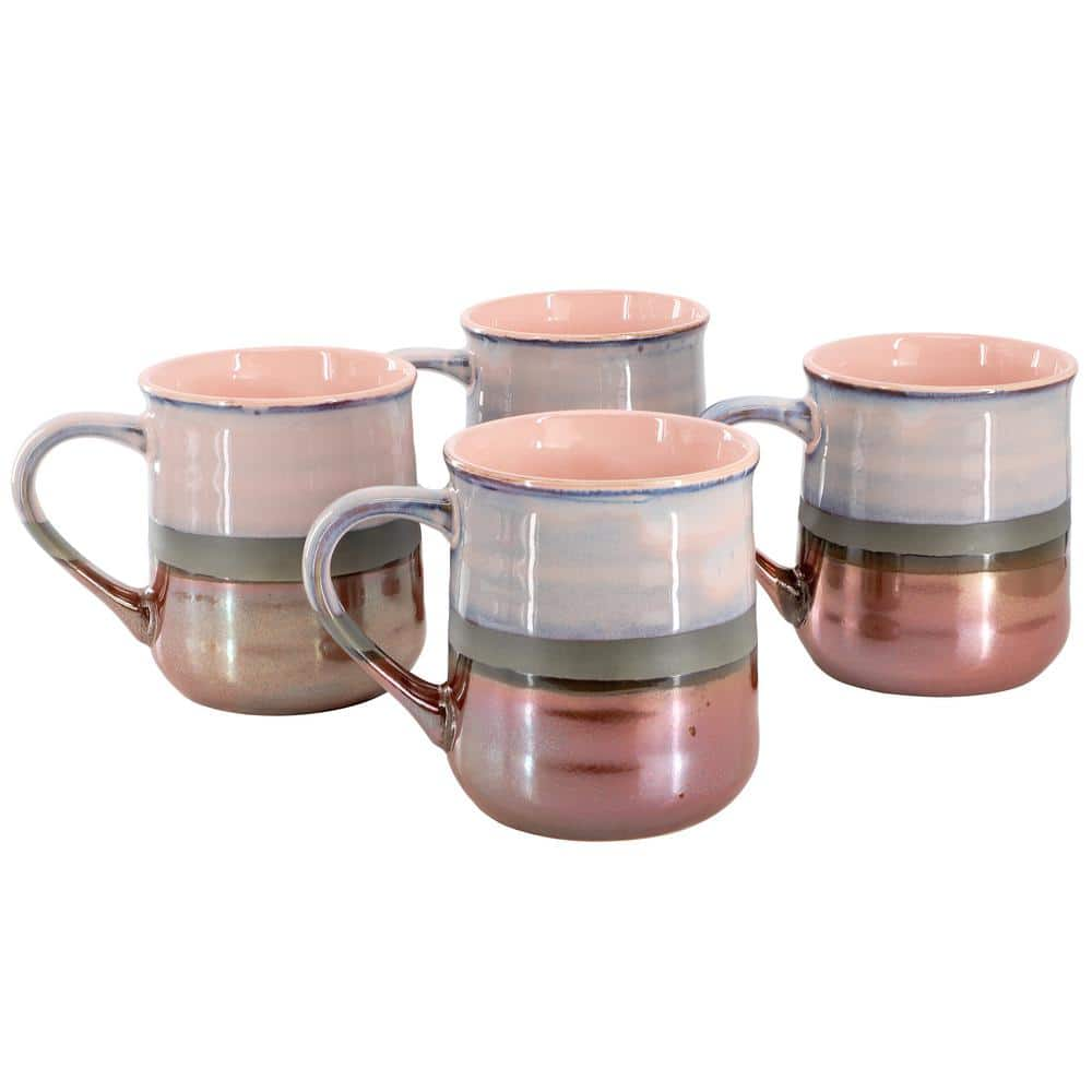 Copper Tonal 4-Piece 18 Ounce Stoneware Cup Beverage Mugs Set in Mauve Pink -  Gibson Home, 985122039M