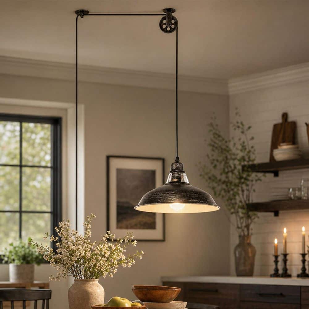 1-Light Black Silver Pulley Pendant Light Industrial E26 Hanging Ceiling Lamp 16.4 ft. Adjustable Cord Kitchen Island price history on PriceWatchPro
