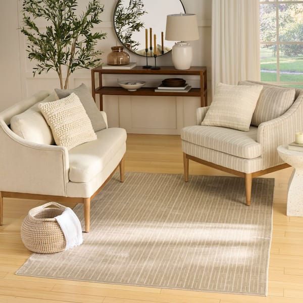 Washable Charm Beige Ivory 6 ft. x 9 ft. Geometric Contemporary Area Rug