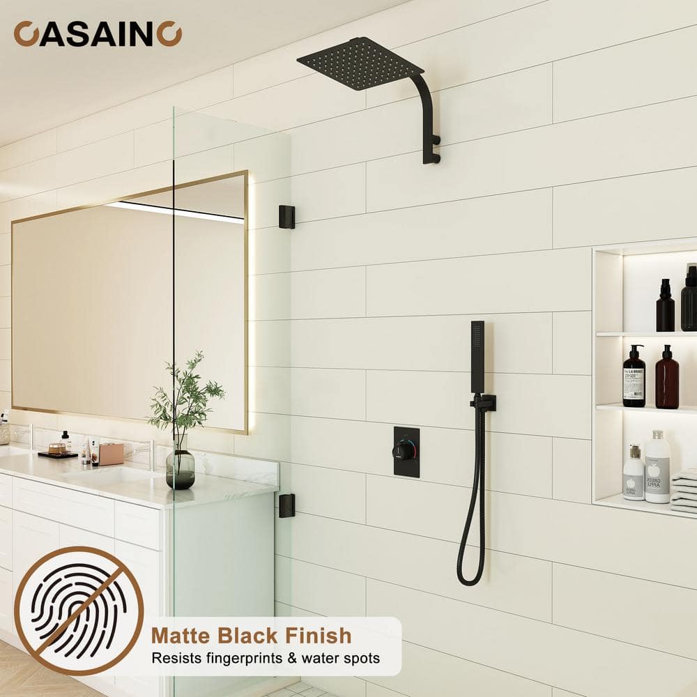 Matte Black Wall Mounted Rainfall Shower System with Handheld