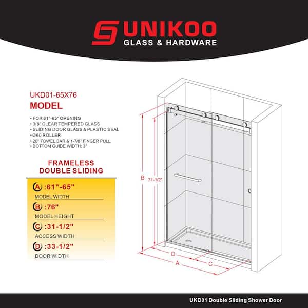 UNIKOO UKD01 61 to 65 in. W x 76 in. H Double Sliding